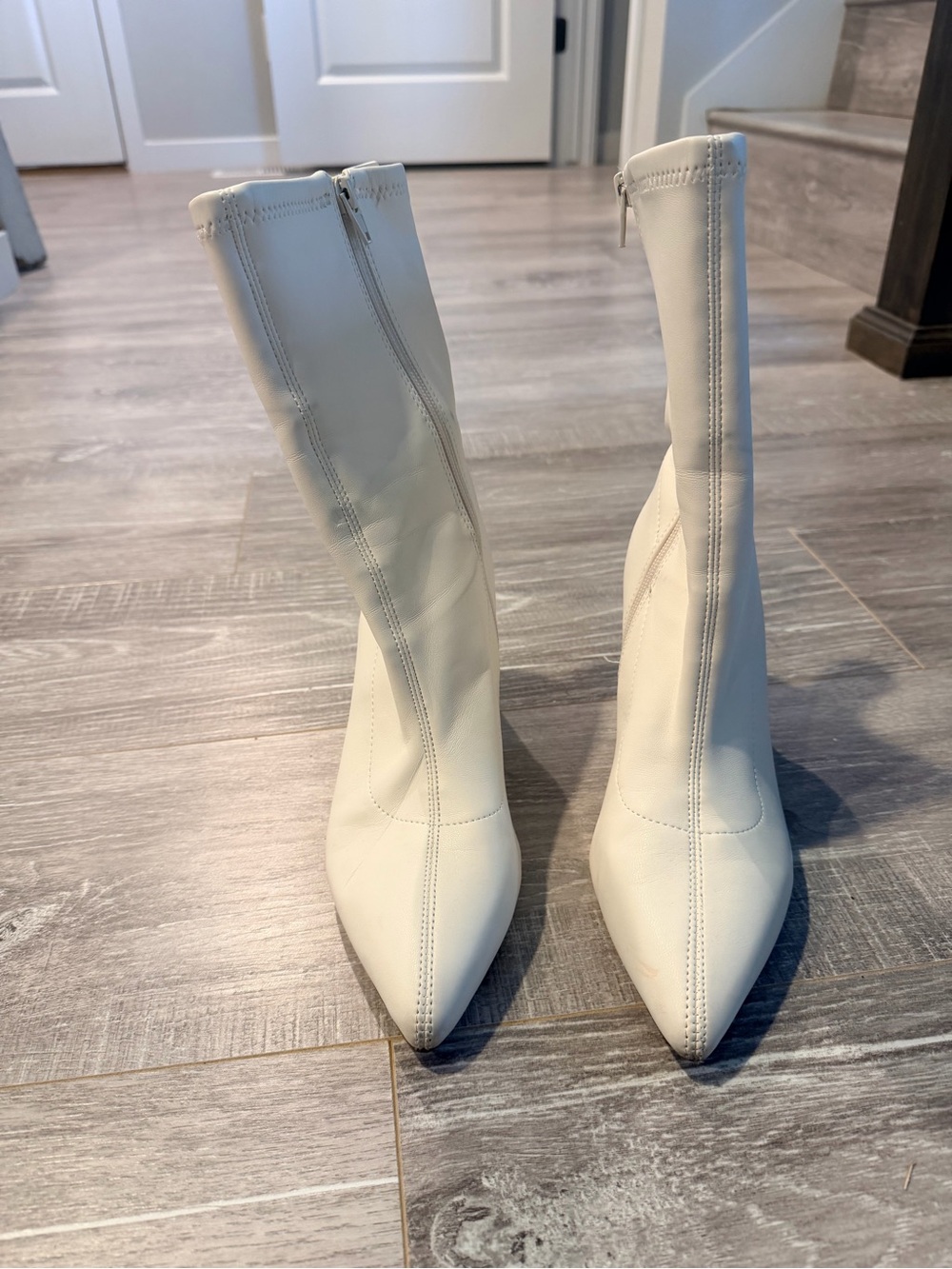 White Ankle Pointed Toe Boots - Women